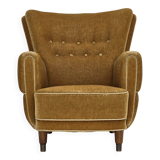 1960s, Danish relax chair, original honey yellow furniture velour.