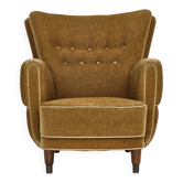 1960s, Danish relax chair, original honey yellow furniture velour.