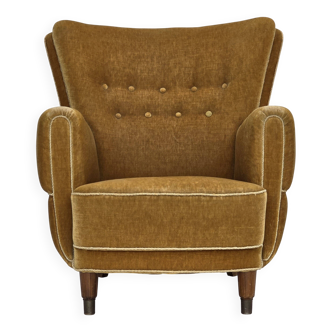 1960s, Danish relax chair, original honey yellow furniture velour.
