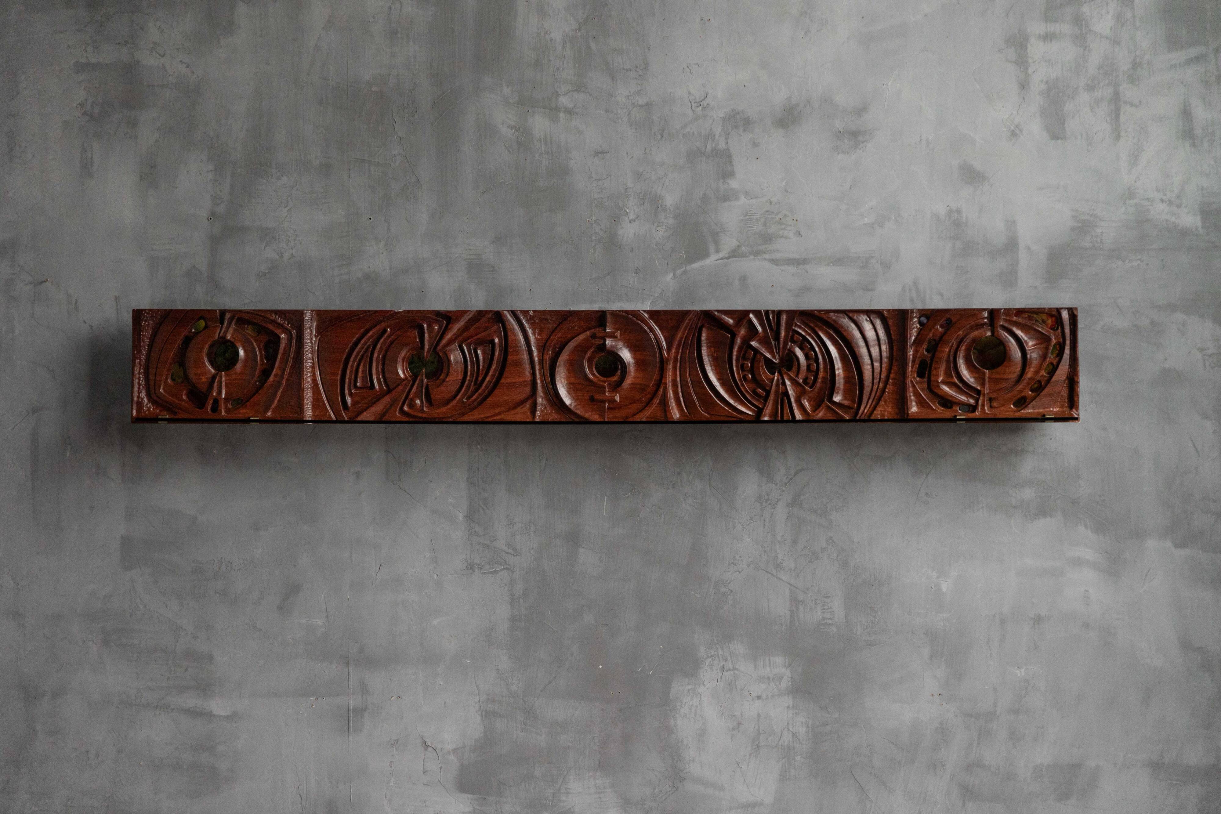 Carved wooden wall panel by Gianni Pinna, Italy, 1970s