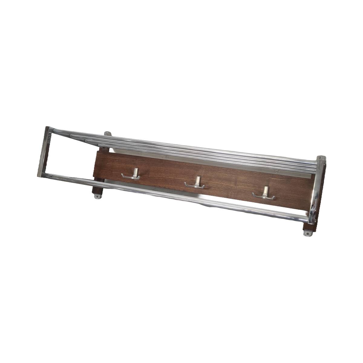 Porte-manteau mural vintage en chrome et bois, années 1970