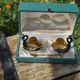 Hand-painted Porcelain Black Swan Salt Cellars Set in original box