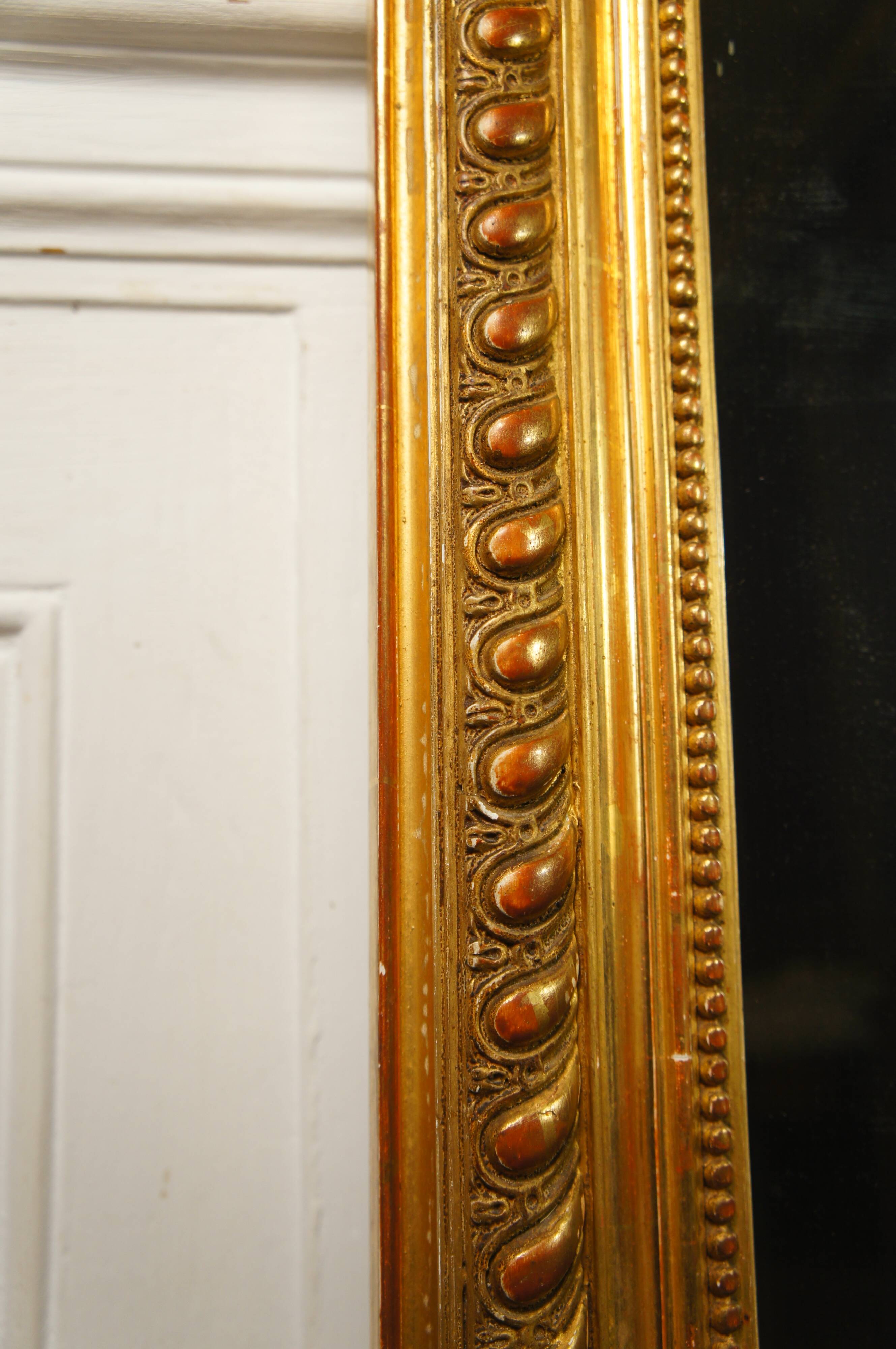 Miroir de style Louis XV doré feuille d'or, XIXe siècle - 142x90