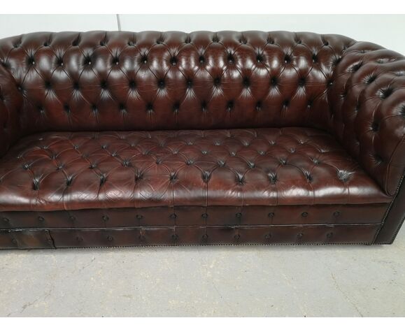 Sofa Chesterfield Brown Leather Three, Used Leather Sofa