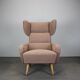 Mid-century wingback lounge chair in pink fabric, Czechoslovakia, 1970s