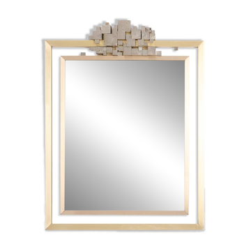 Miroir modèle « Boizot » en laiton, finition vernis. Contemporain.