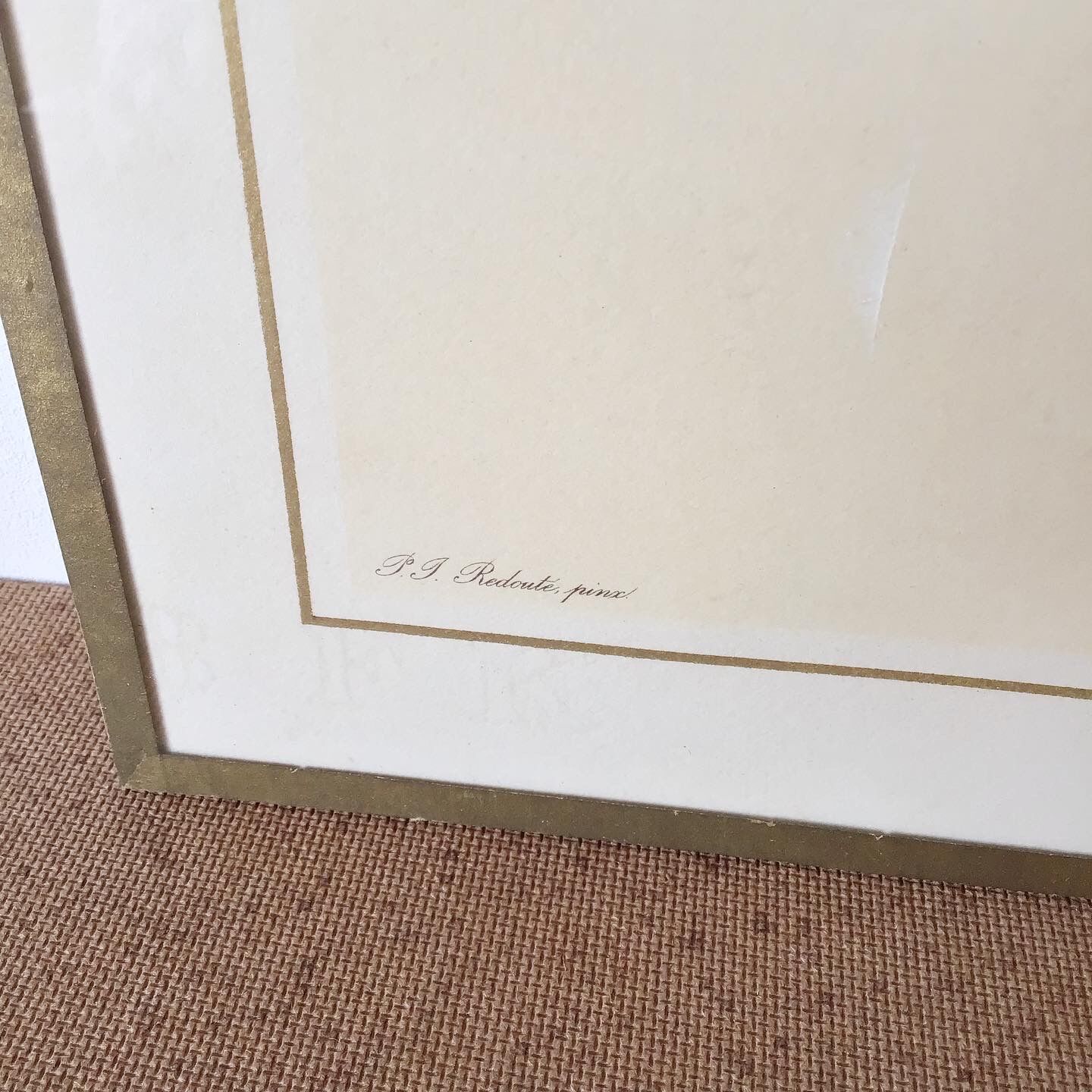 Vintage lithograph frame Redouté flowers