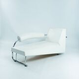 Dutch design Rob Eckhardt chaise longue white leather tubular steel, 1980s