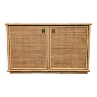 Low buffet / sideboard Dal Vera vintage 70s bamboo rattan