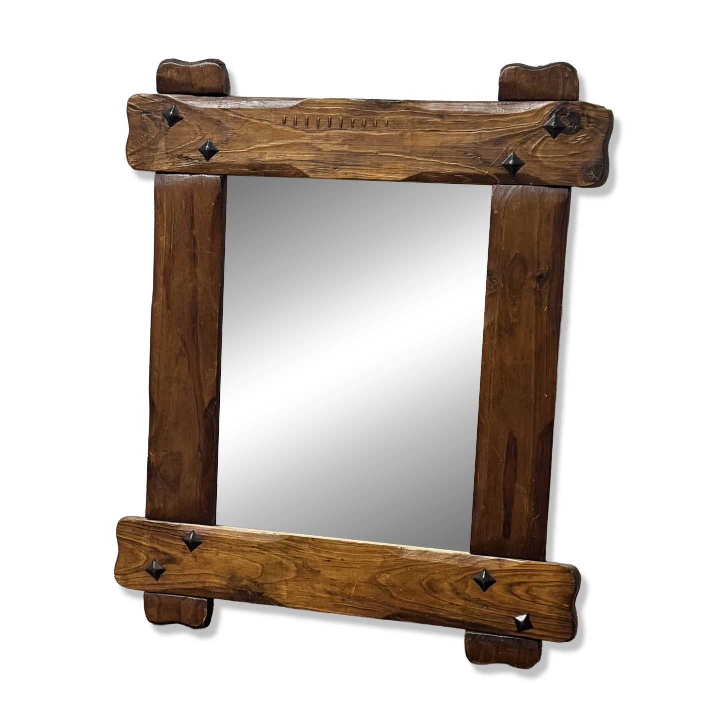 Vintage brutalist mirror in solid wood