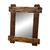 Vintage brutalist mirror in solid wood