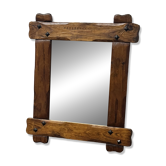 Miroir brutaliste vintage en bois massif