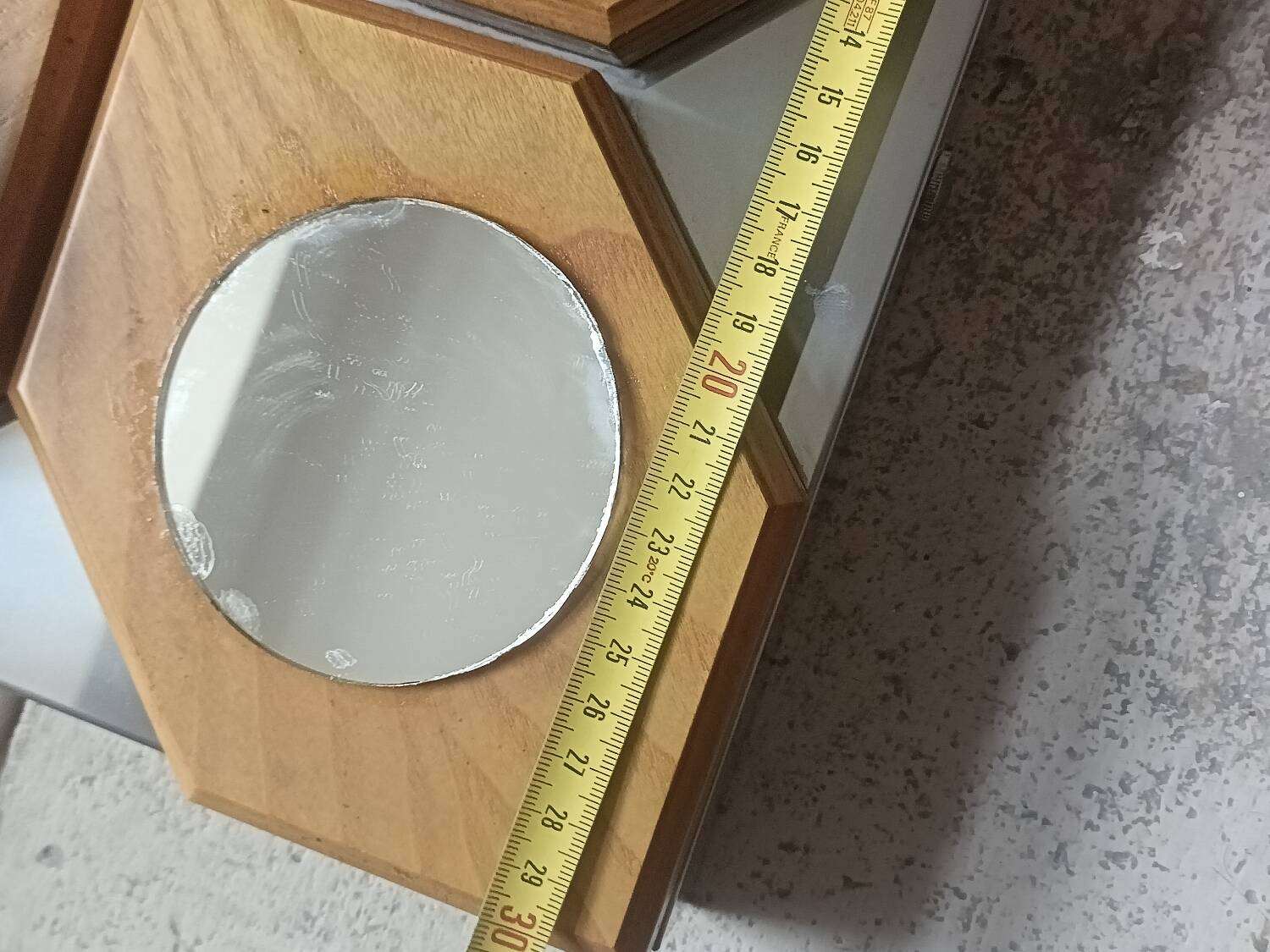 Geometric chrome and wood wall light