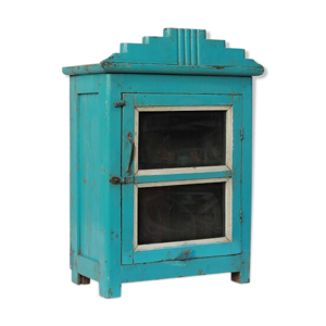 vitrine murale vitree patine bleu vieux teck
