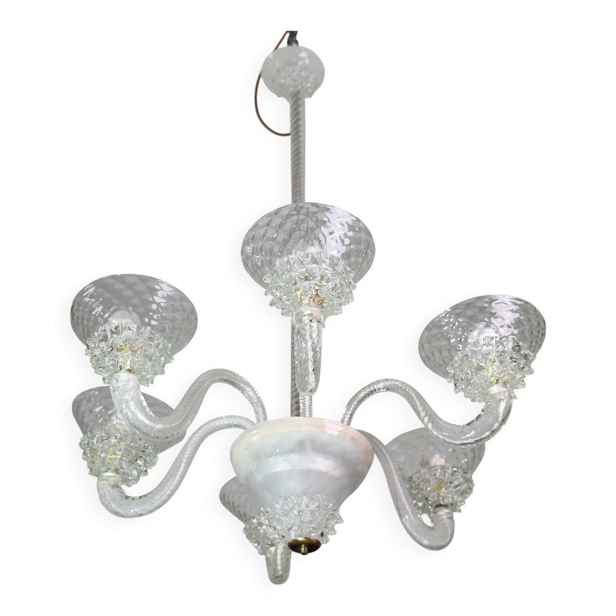 Extraordinary 6 Light Rostrato Murano Glass Chandelier by Barovier & Toso,