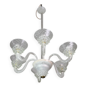Lustre 6 lumières en verre de Murano Rostrato par Barovier & Toso, 1940