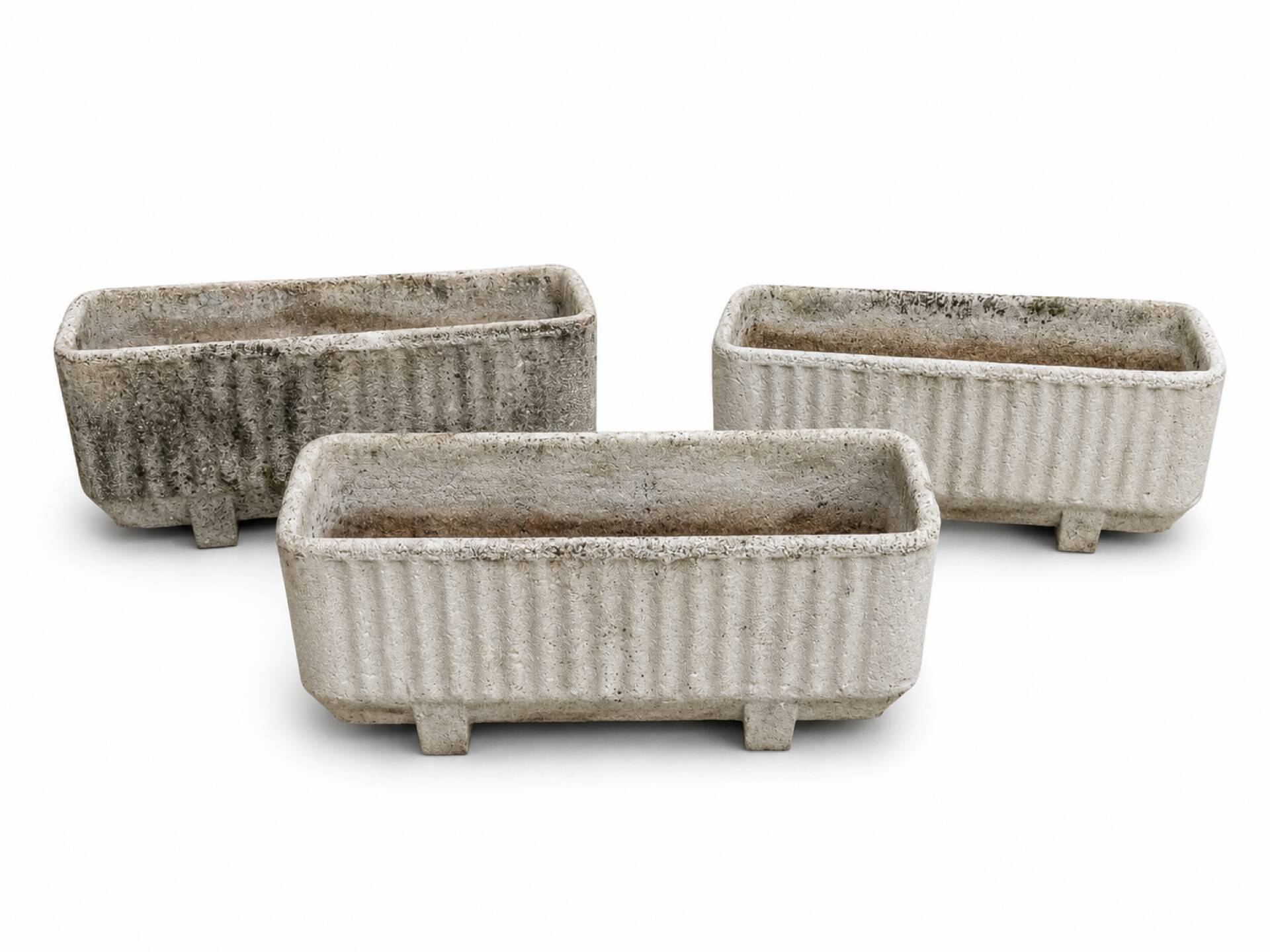 3 large rectangular stone planters