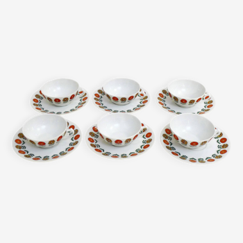 Set of 6 porcelain cups & saucers 1970'