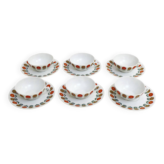 Set de 6 tasses & soucoupes porcelaine 1970'