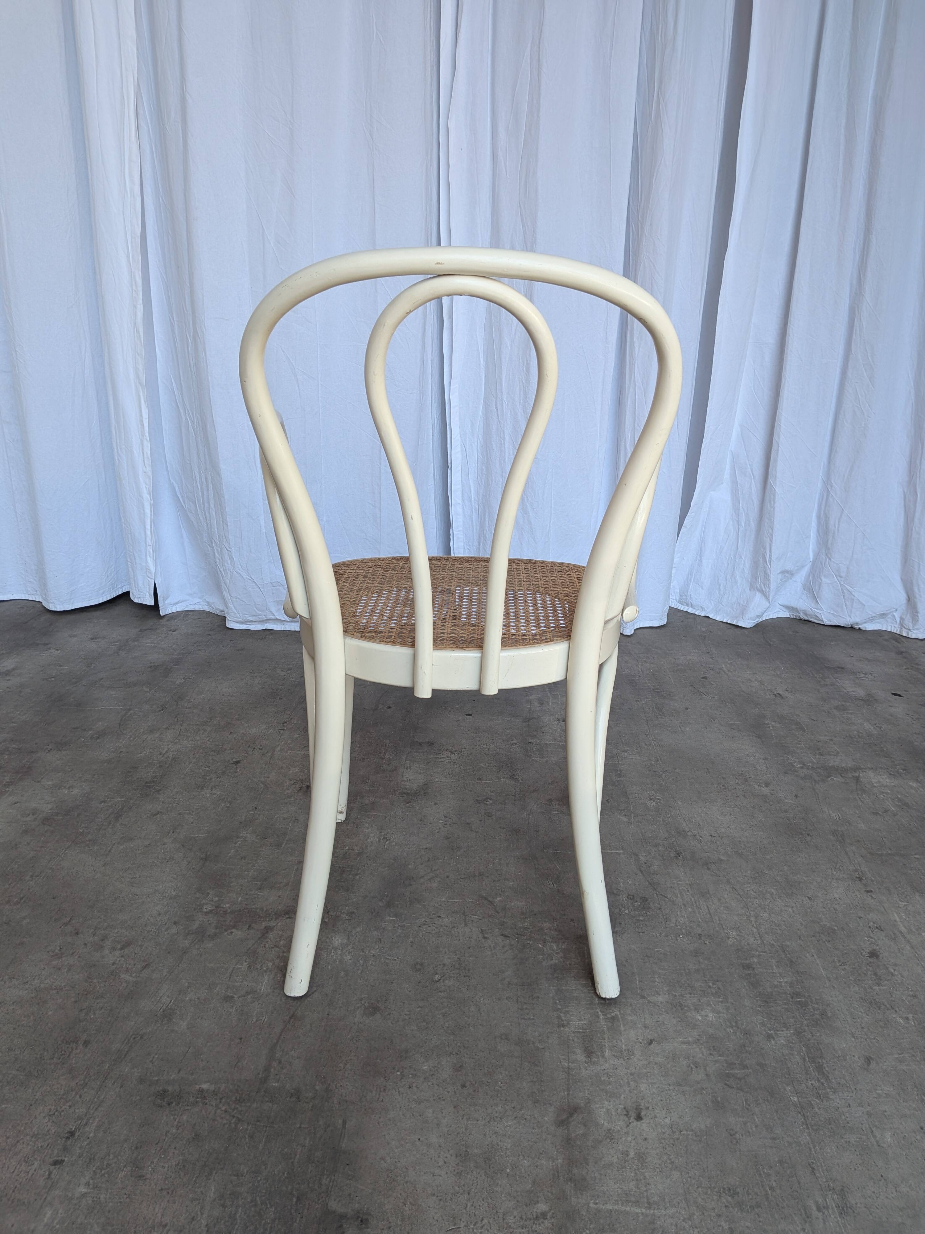 Vintage Thonet Style Dining Chair: White Beech Bentwood Cane Seat