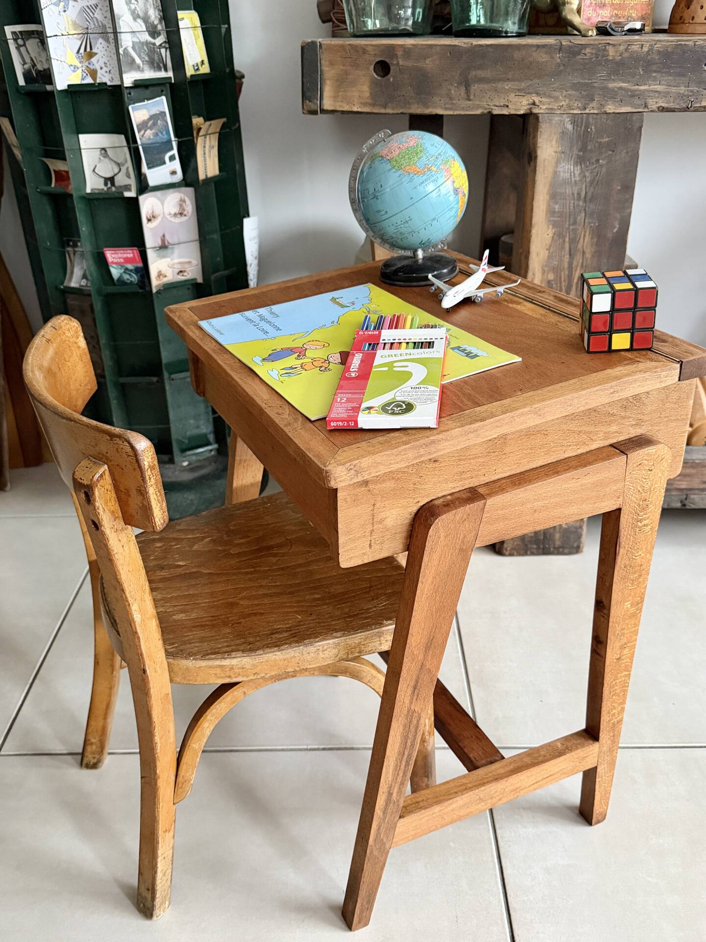 School desk and chair set stamped Baumann
