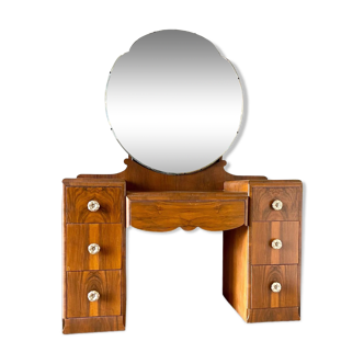 7-drawer wooden dressing table with beveled mirror 1950s