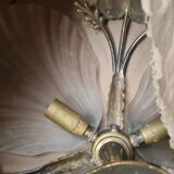 Art Deco ceiling chandelier in bronze and glass paste, old vintage light fixture dimensions 45x45