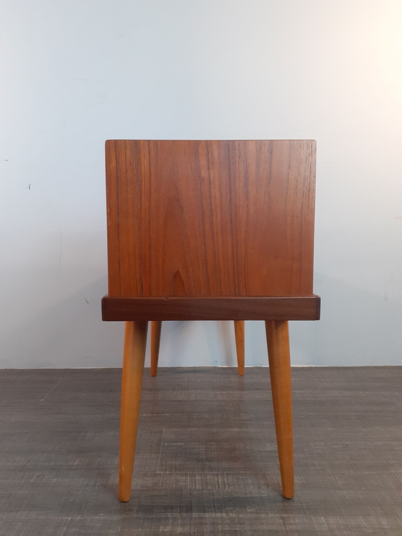 Bench Norwegian Phone Teak and blue fabric, Vintage Scandinavian 1970s