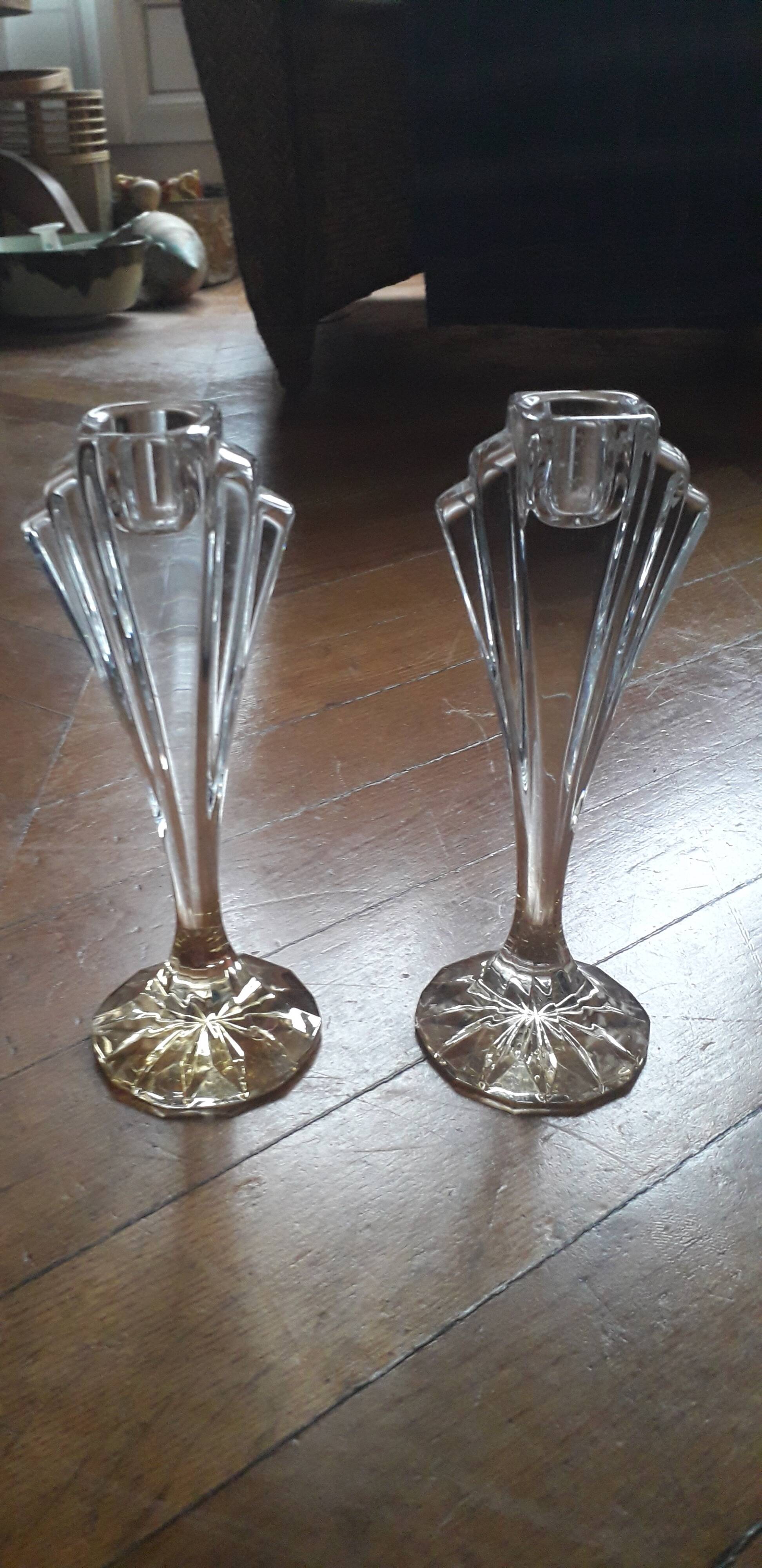 1 set of 2 vintage crystal candle holders