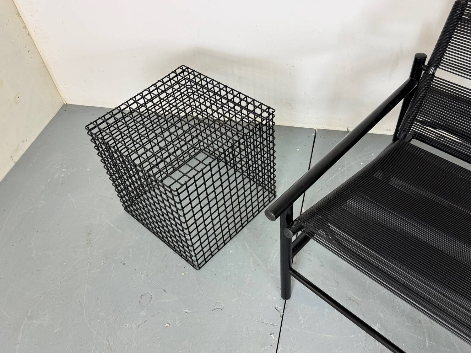 Modernist Steel Cubist Side Table, 1980s
