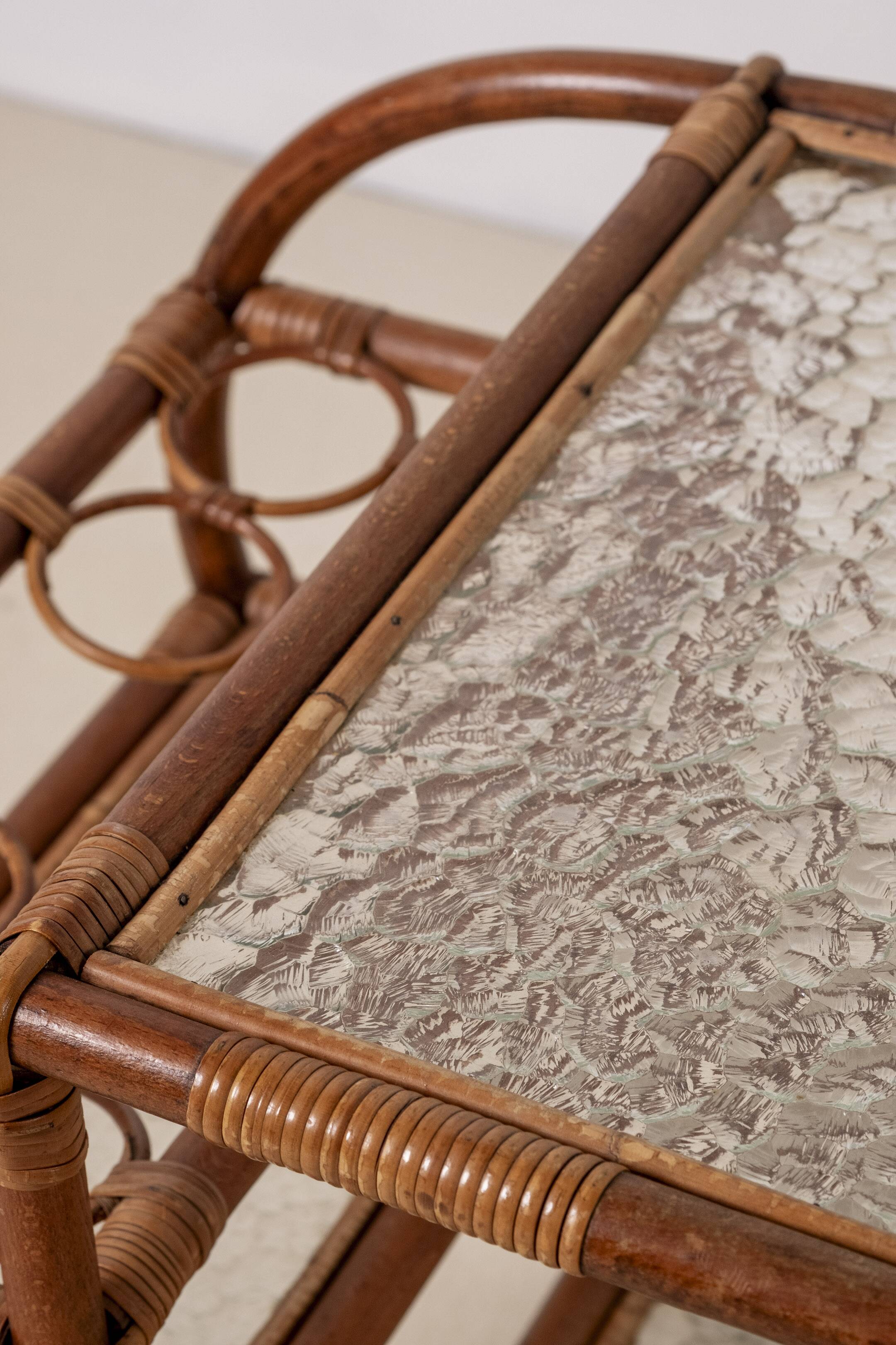 Bar Cart in Bamboo & Rattan, 1950s Denmark