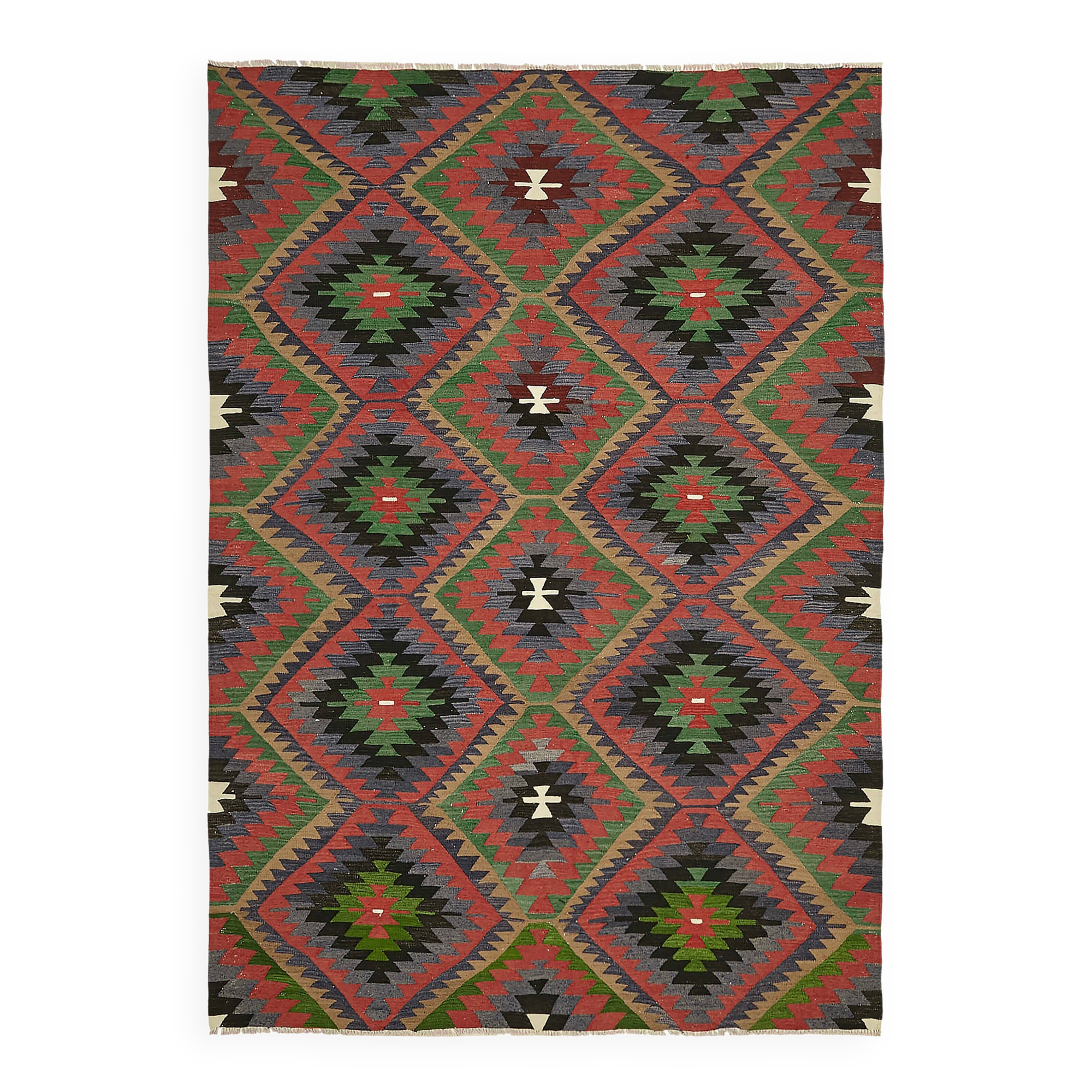 Turkish Handmade Vintage Anatolian Kilim 202 cm x 284 cm