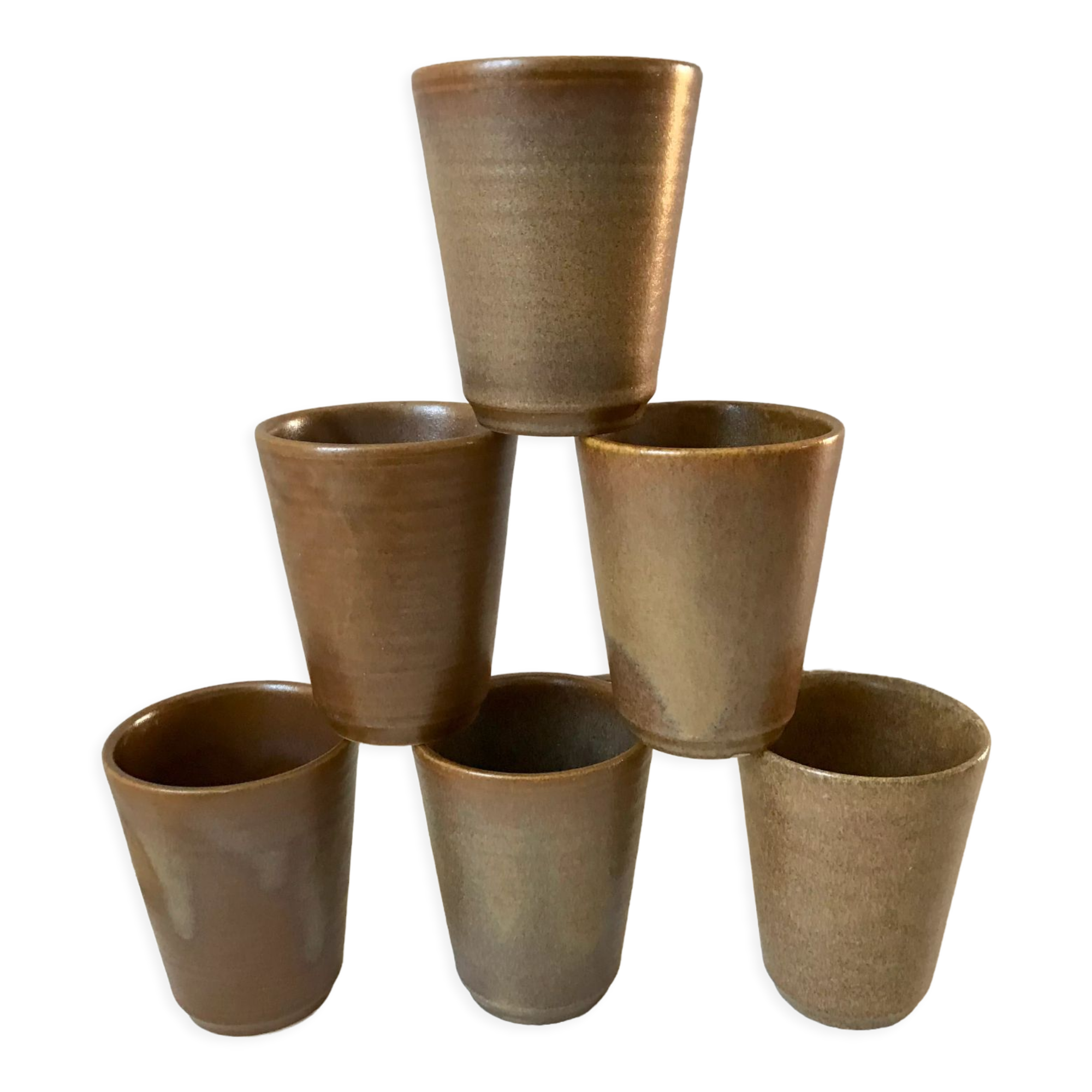 Set of 6 glasses in stoneware Digoin Sarreguemines 70s