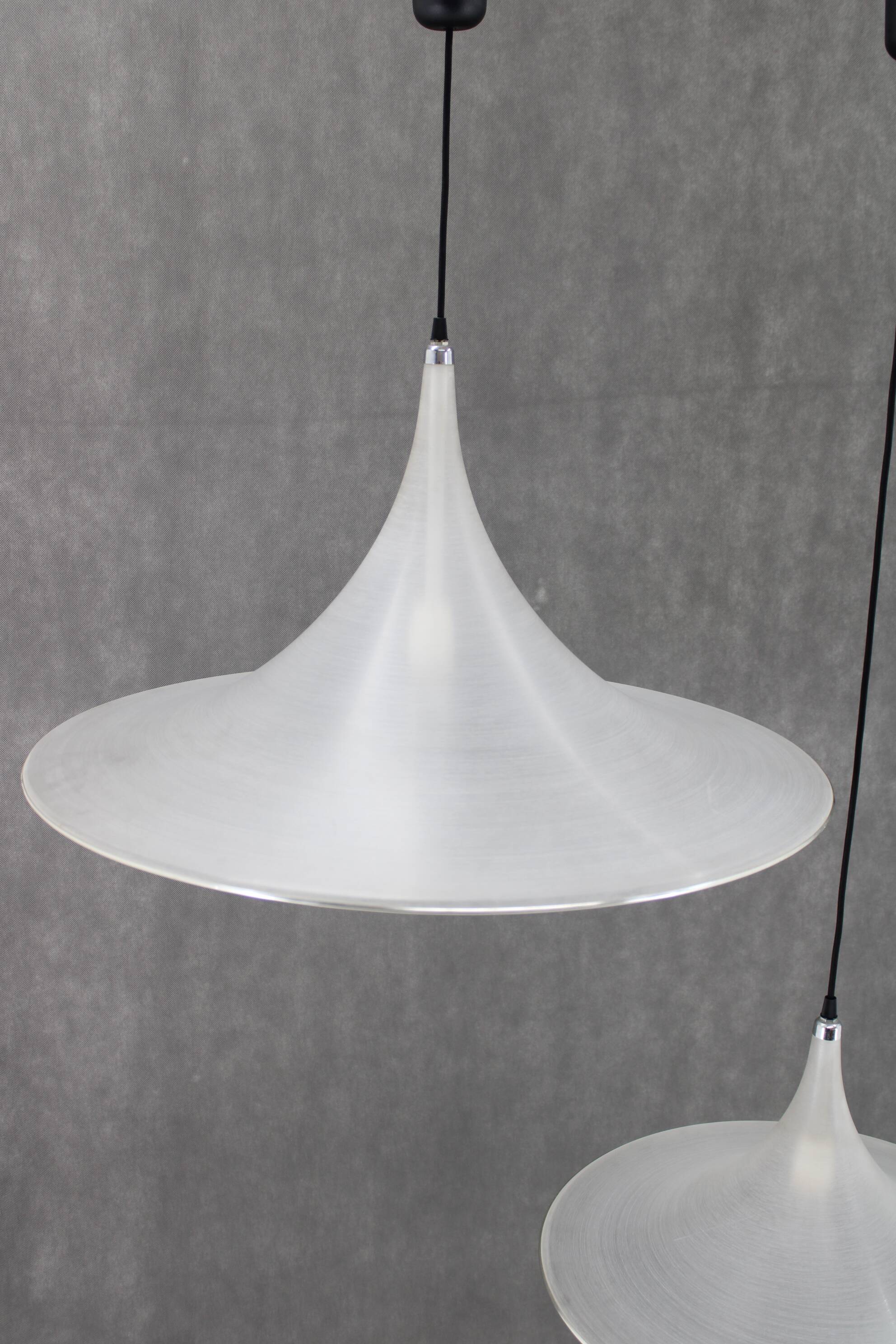 1970s Pair of Guzzini "Trumpet" Pendant Lamps by Meblo , Italy