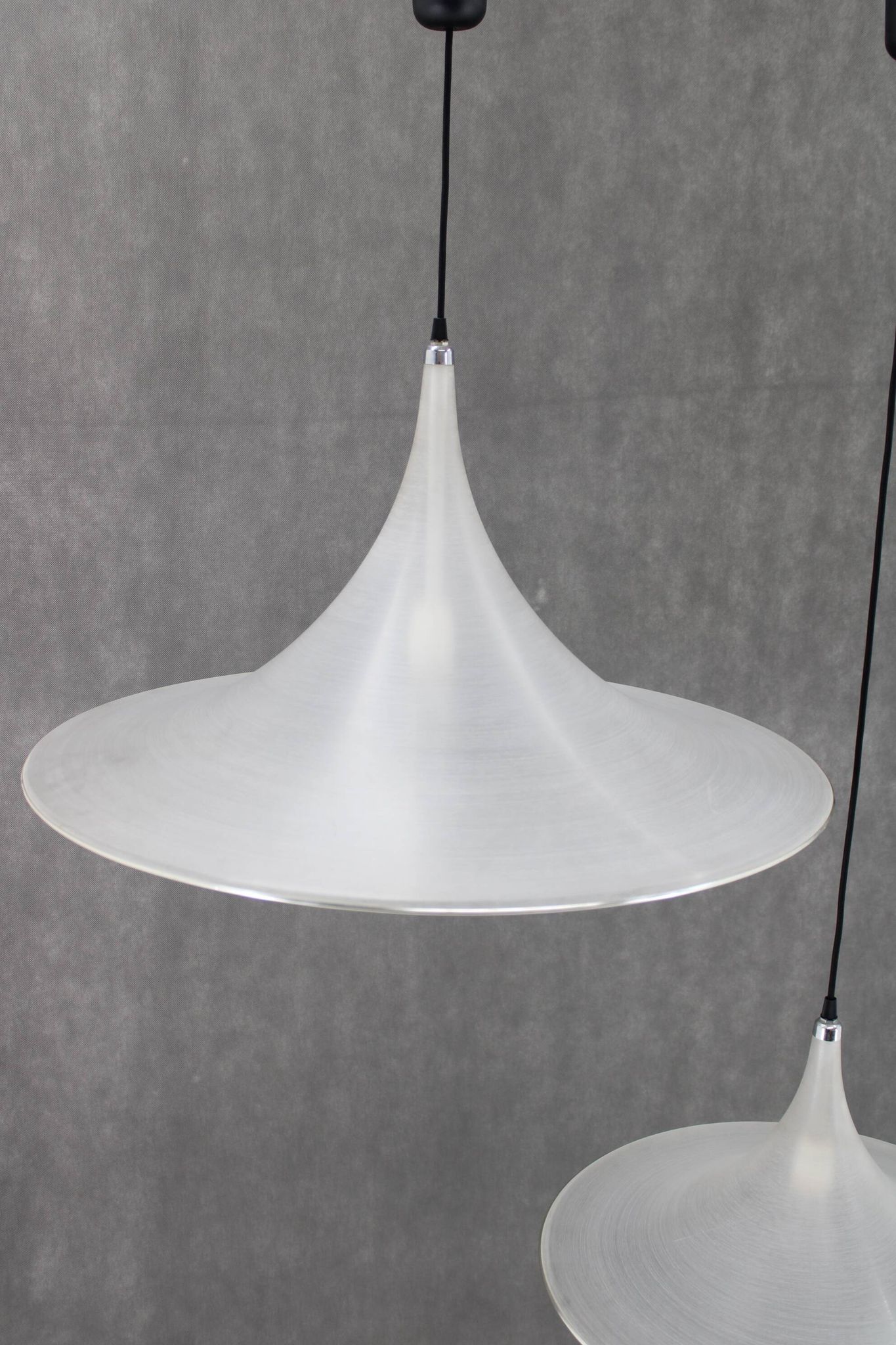 1970s Pair of Guzzini "Trumpet" Pendant Lamps by Meblo , Italy