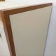 Secrétaire meuble de rangement vintage en bois de chêne et mélaminé blanc