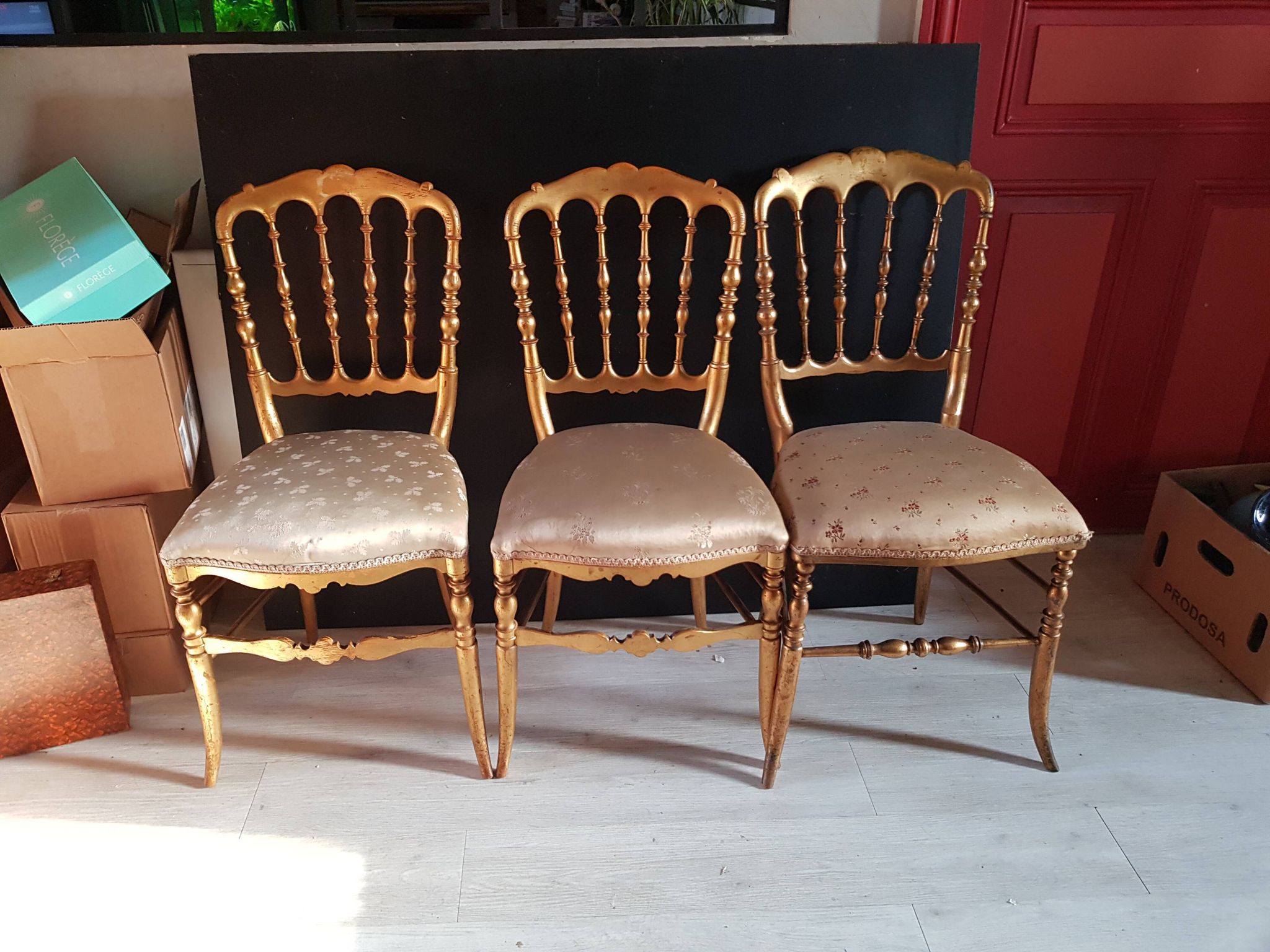 Set of 3 gilded chairs in Napoleon III style - Stamped Faubourg Saint Antoine