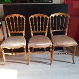 Set of 3 gilded chairs in Napoleon III style - Stamped Faubourg Saint Antoine