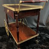 Rolling bar cart, bar trolley, bar rolling in varnished mahogany and brass