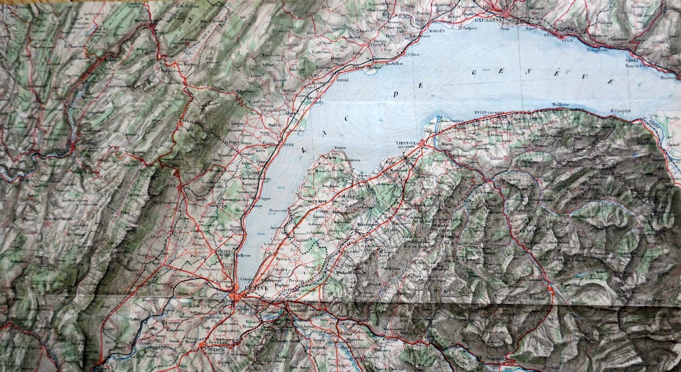 Carte ancienne genève, lausanne, thonon, nantua, annecy