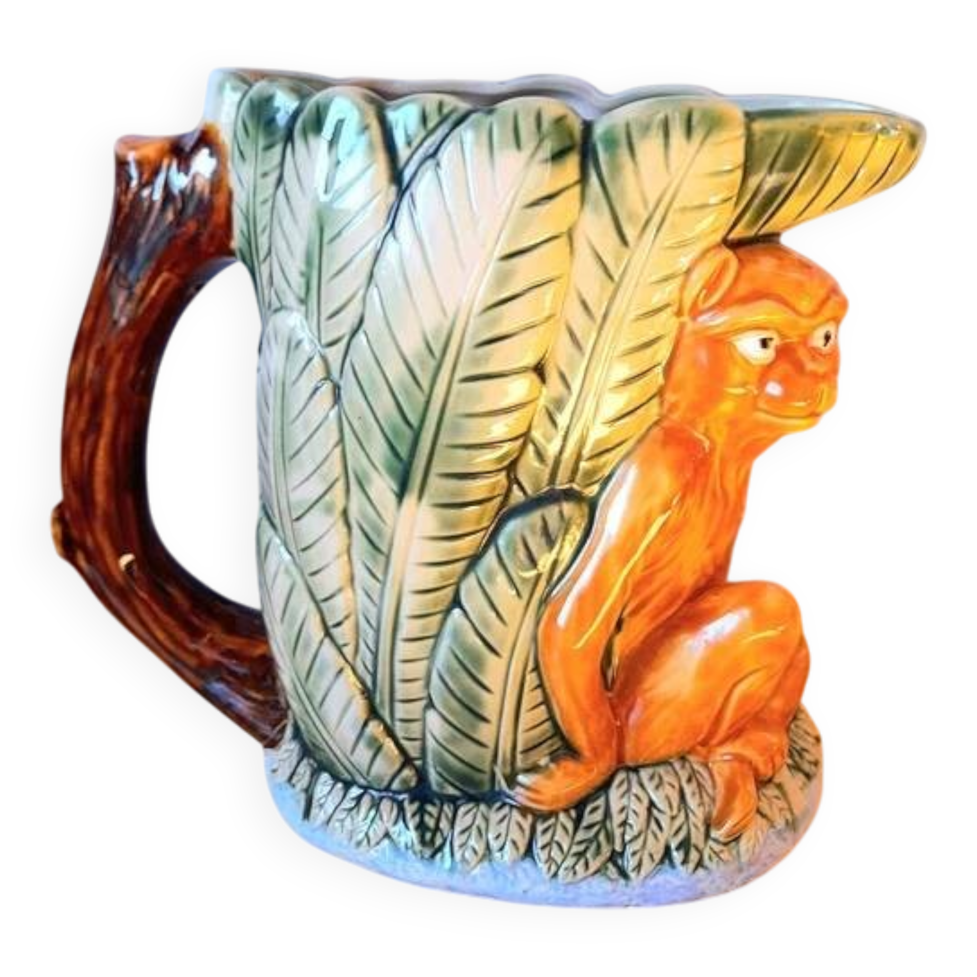 Pichet zoomorphe en barbotine singe