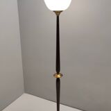 Opaline Glass, Beech and Brass Floor Lamp with Marble Base, Italy