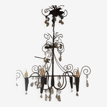 Wrought iron chandelier and glass cabochons