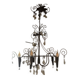 Wrought iron chandelier and glass cabochons