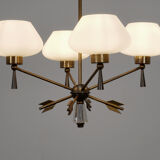 Lustre en laiton et opaline de Marcel Asselbur circa 1950