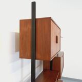 Italian bookcase vintage modular double shelf in teak and metal from the 60s