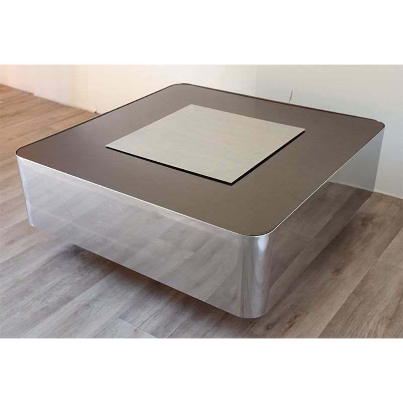 Vintage coffee bar table in steel and wood circa 1970