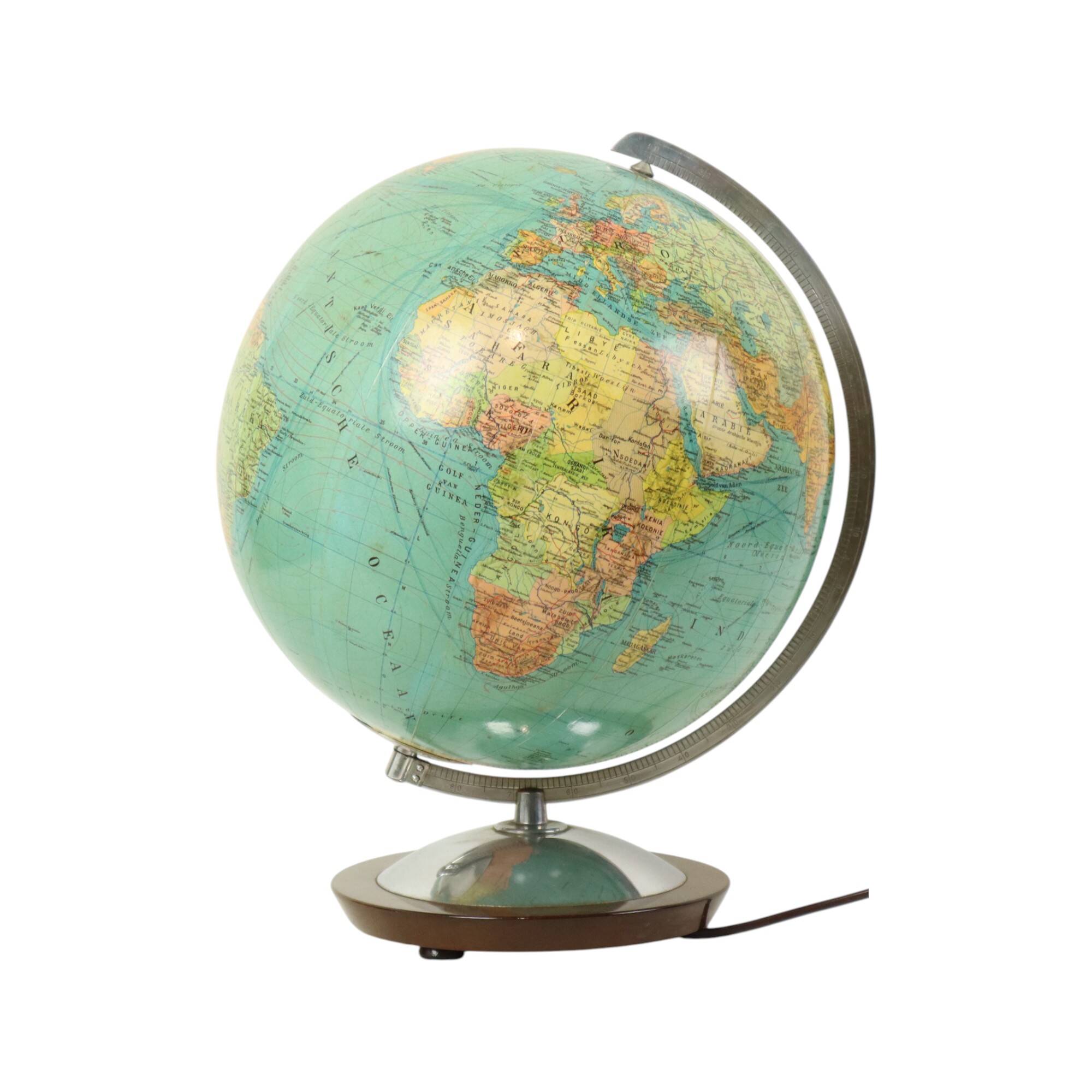 Large Illuminated World Globe Lamp Columbus Fifties