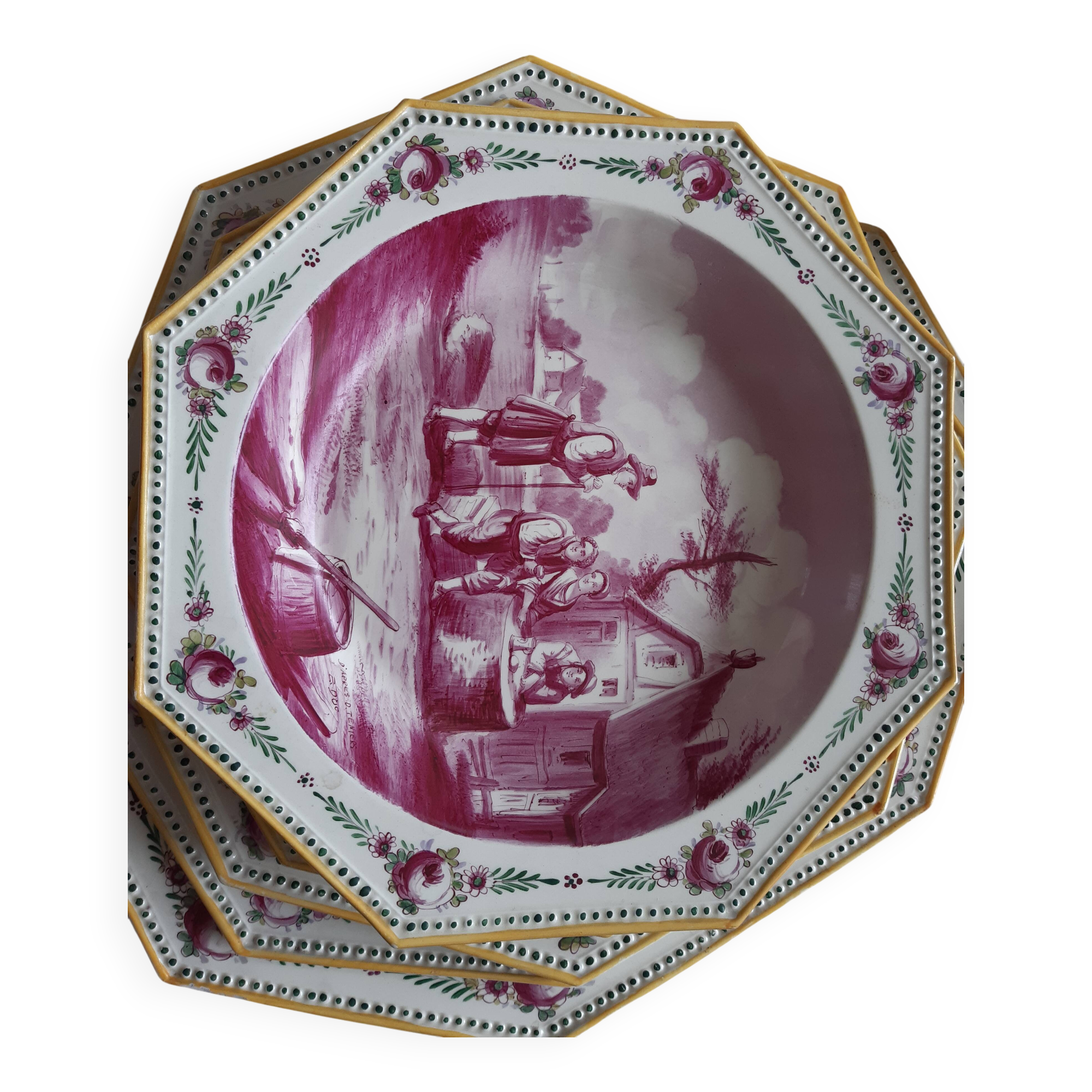 18th century antique hand-painted tableware set from Tournay
