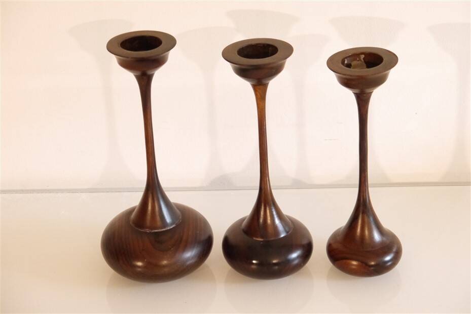 Set of vintage wooden candle holders